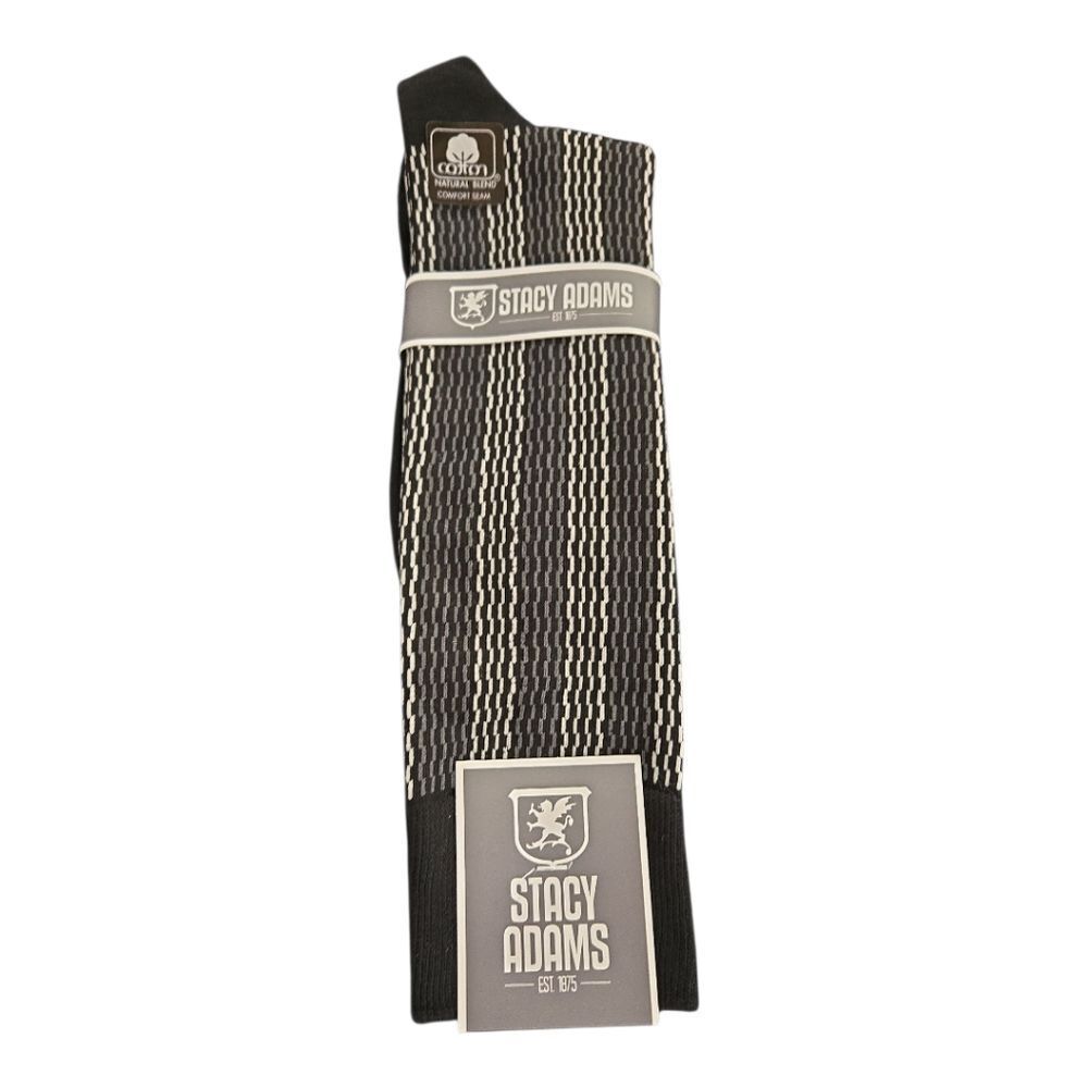 STACY ADAMS MENS ABSTRACT LINE PATTERN DRESS SOCK. BLACK WHITE. SAS 357-6